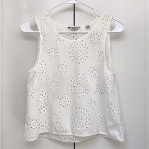 White eyelet cropped tank top